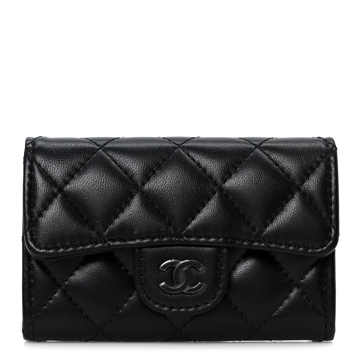 Lambskin Quilted Flap Card Holder Wallet So Black