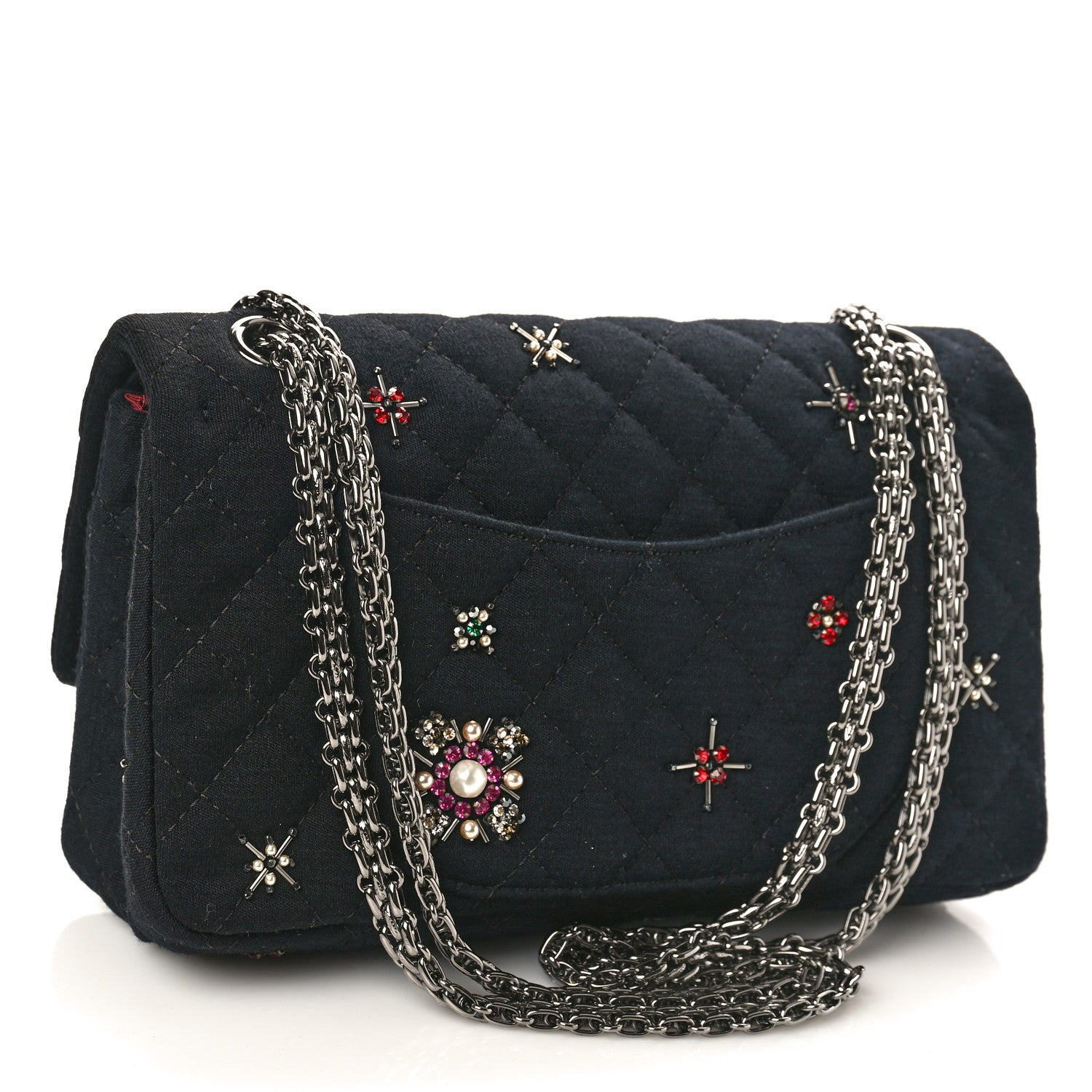 Chanel Jersey Quilted Embellished 2.55 Reissue 225 Flap Black 3 of 9