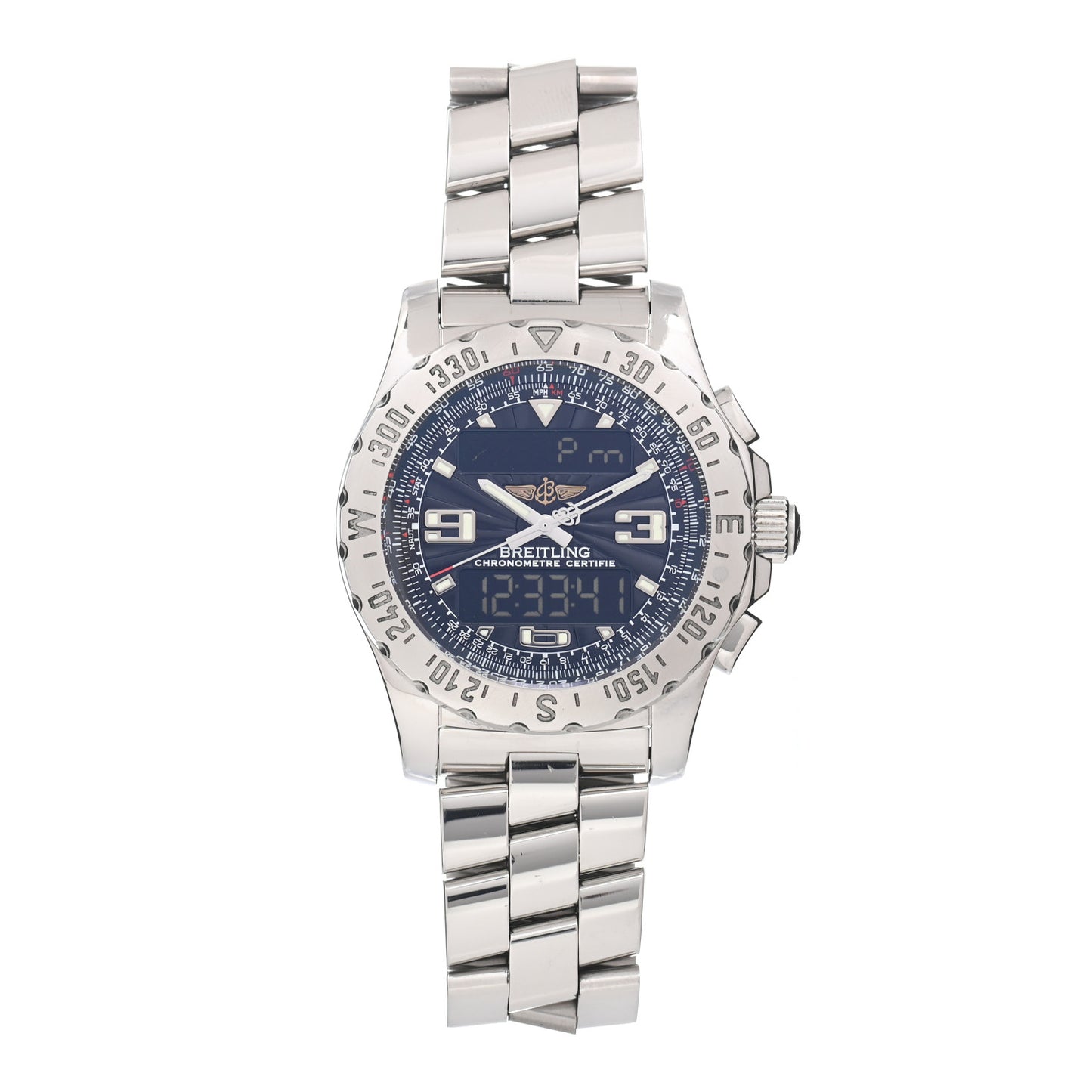 Stainless Steel 43.5mm Airwolf Digital Quartz Watch Blue A78363
