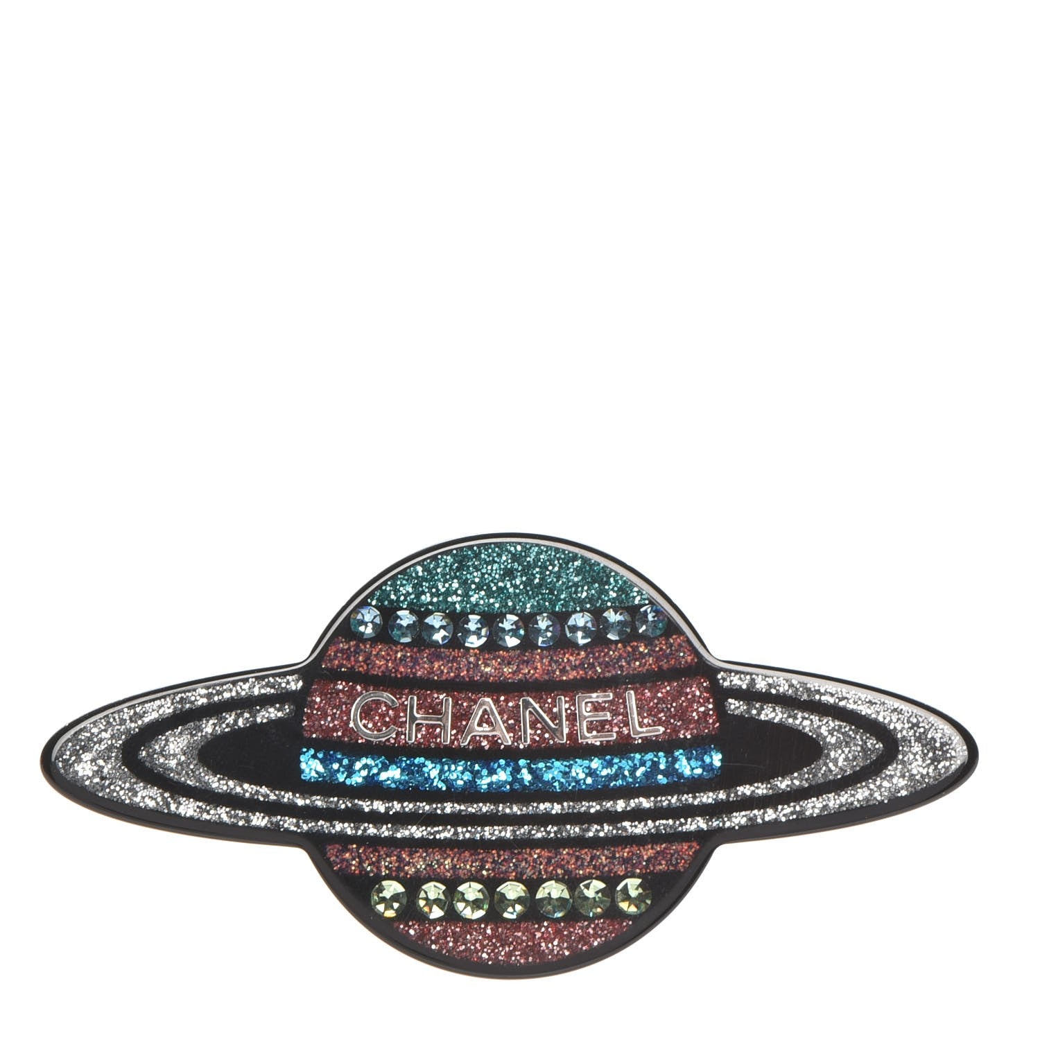 Chanel Glittered Resin Strass Planet Brooch Silver Blue Pink 1 of 6
