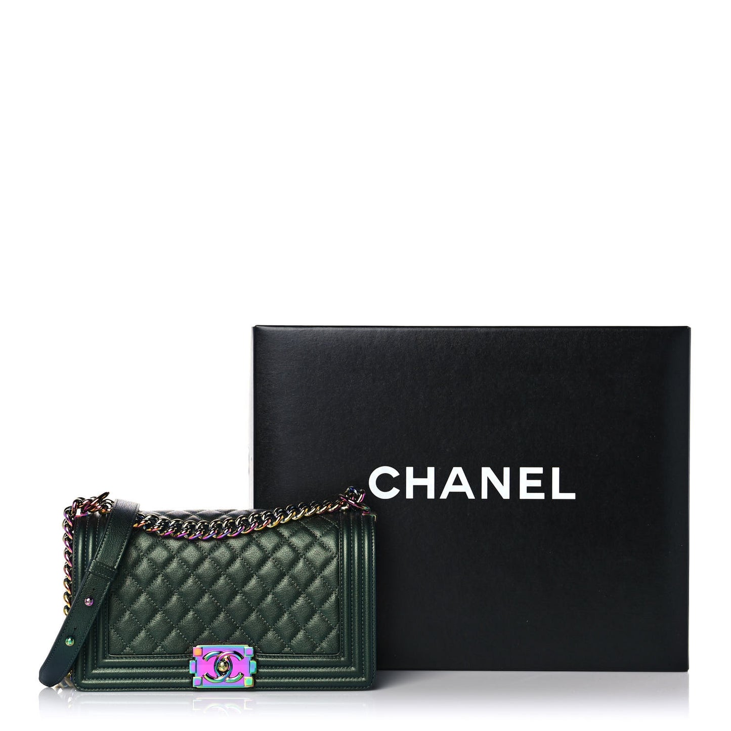 Iridescent Goatskin Quilted Medium Boy Flap Green