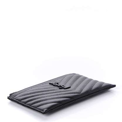 Saint Laurent Grain De Poudre Chevron Monogram Bill Pouch Black 4 of 9