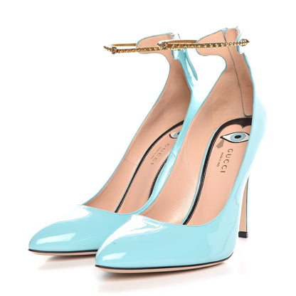 Gucci Vernice Crystal Ankle Strap Pumps 40.5 New Aquamarine 3 of 8