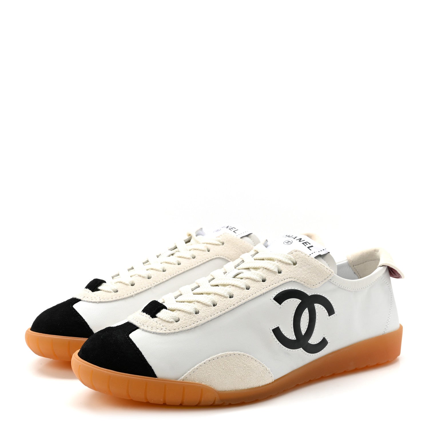 Chanel Calfskin Embossed Suede Sneakers 39 White Black 4 of 10