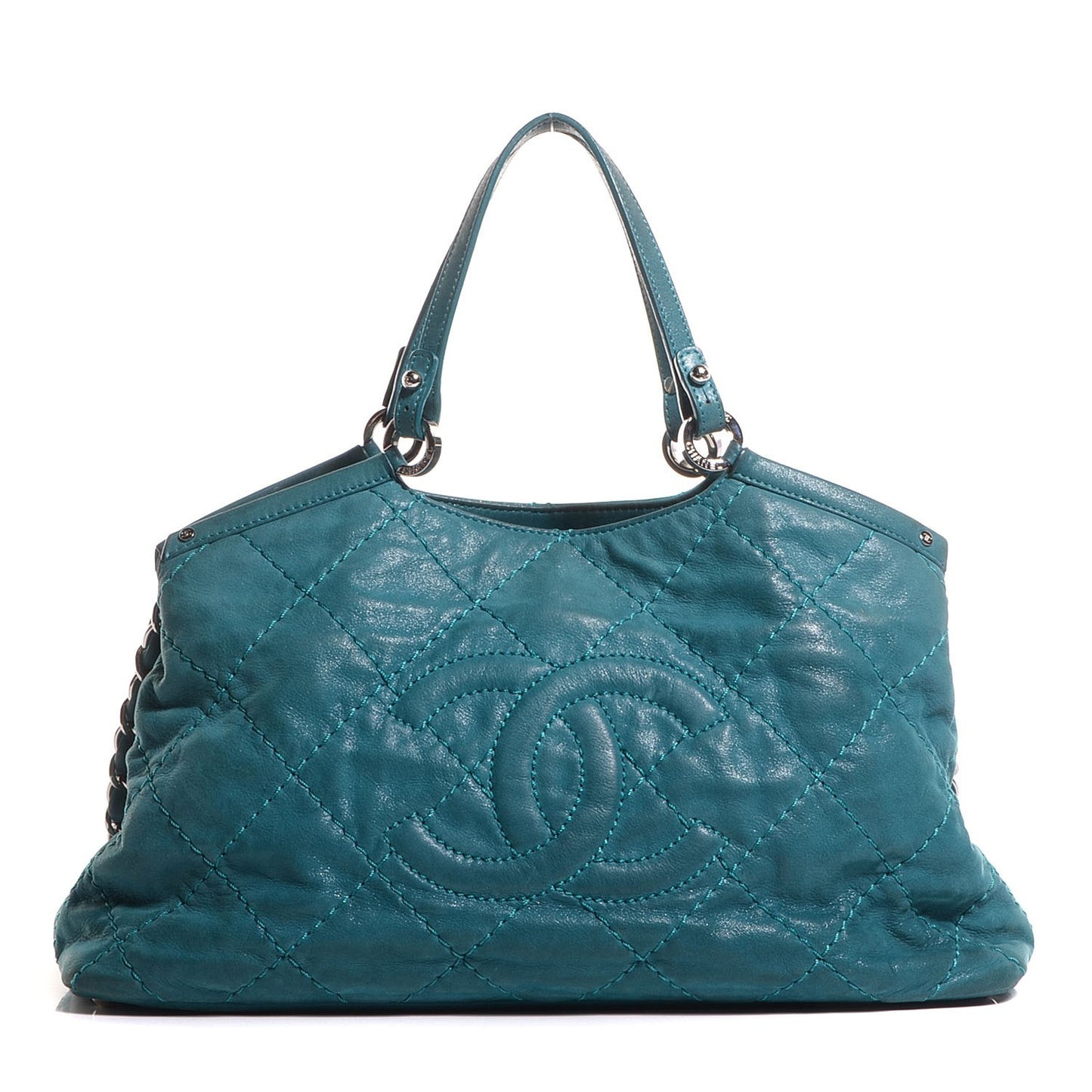 Iridescent Calfskin Quilted Small Sea Hit Turquoise