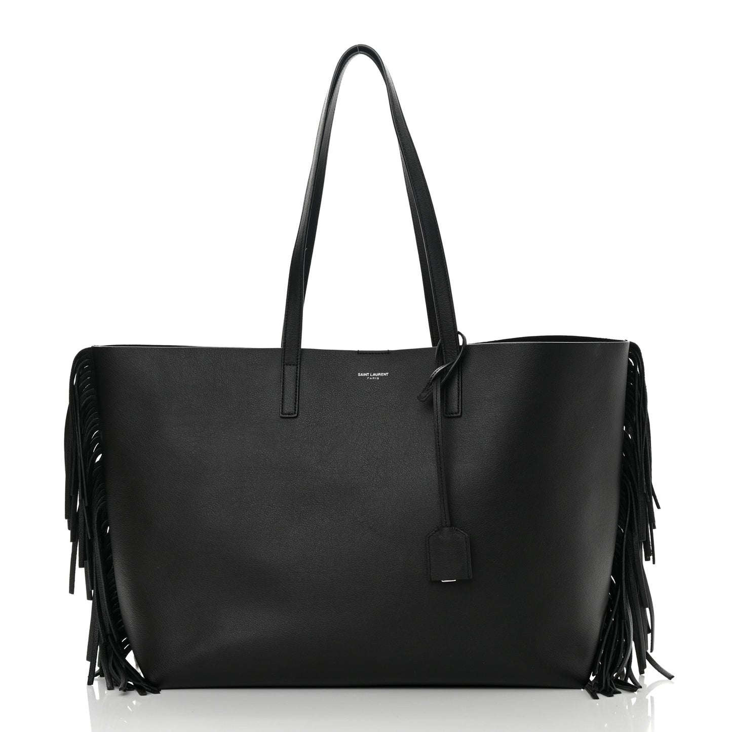 Calfskin Large Fringe Shopping Tote Black