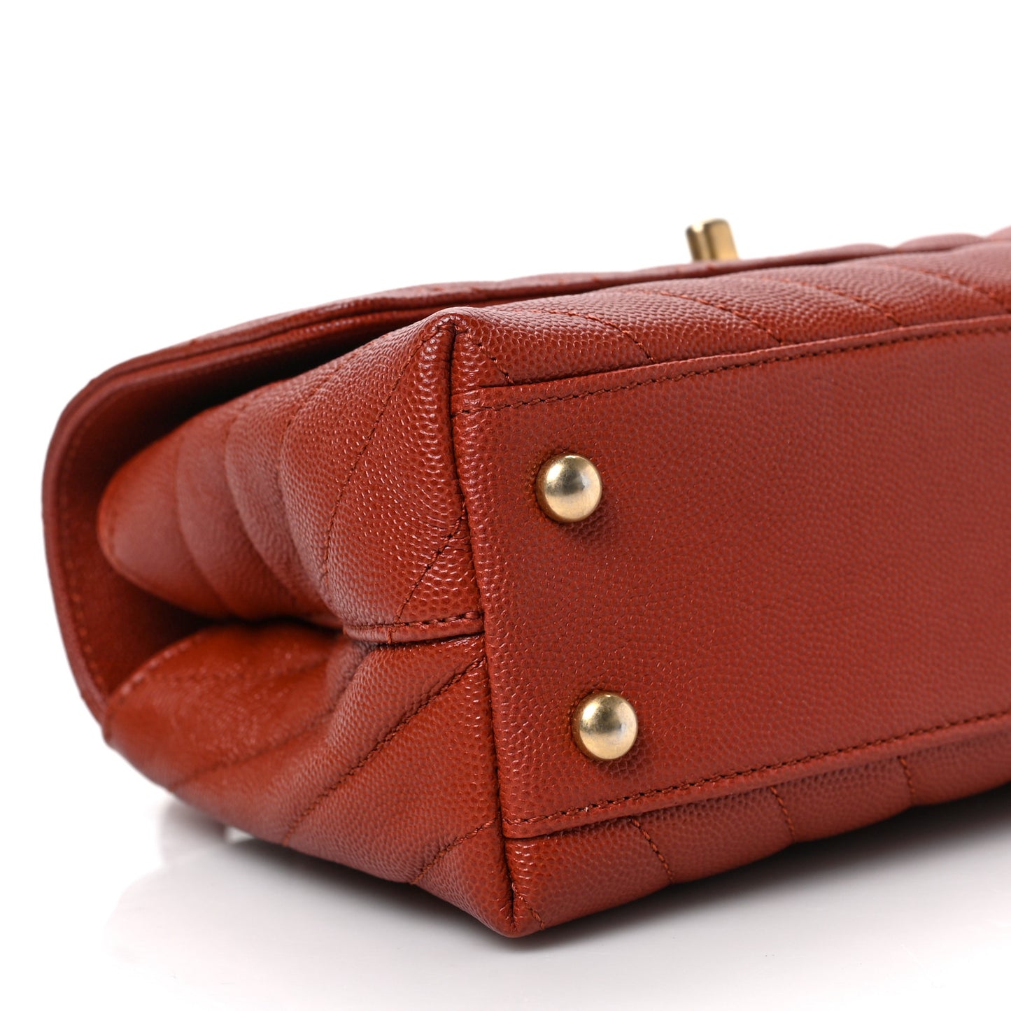 Caviar Chevron Quilted Mini Coco Handle Flap Brown