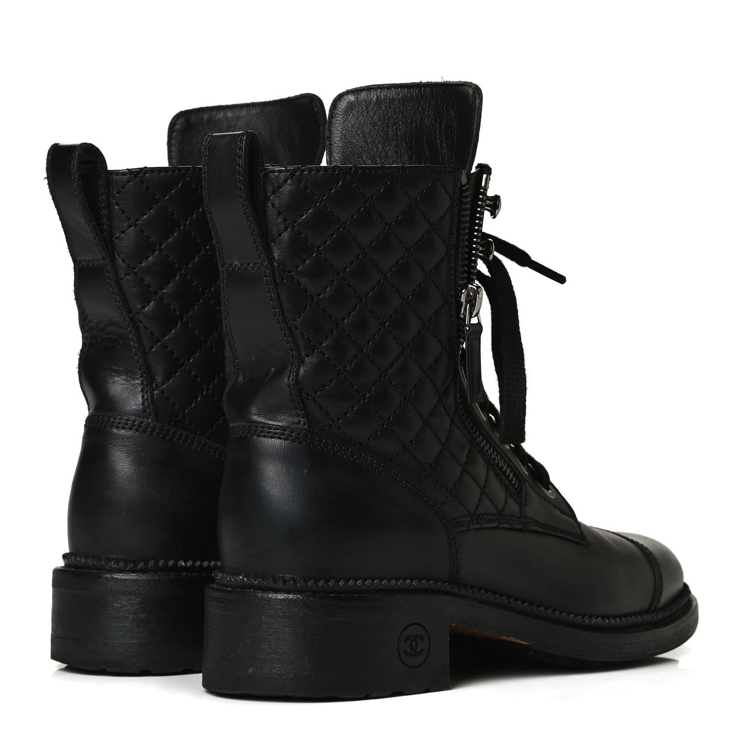 Chanel Calfskin Quilted Lace Up Combat Boots 36 Black 4 of 9