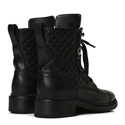 Chanel Calfskin Quilted Lace Up Combat Boots 36 Black 4 of 9