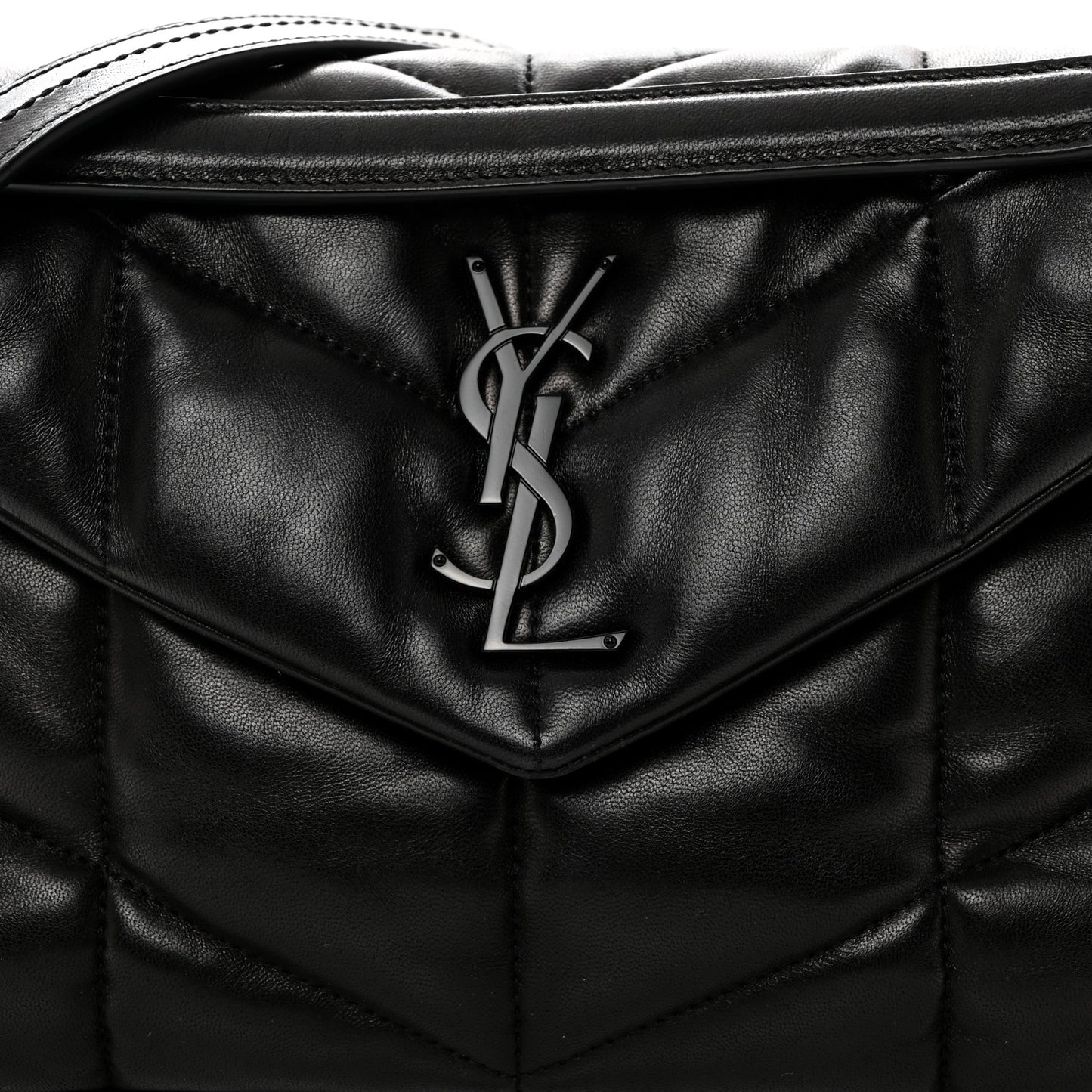 Lambskin Quilted Monogram Monochrome Small Loulou Puffer Chain Satchel Black