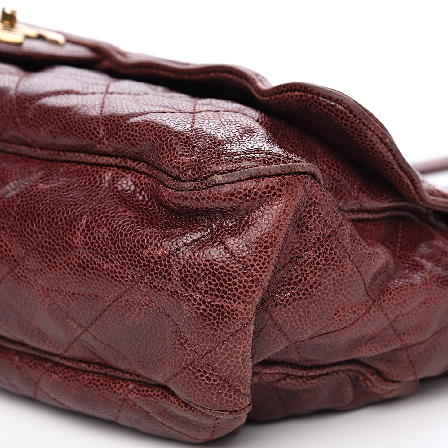 Crumpled Grained Calfskin Quilted Maxi Shiva Flap Bordeaux