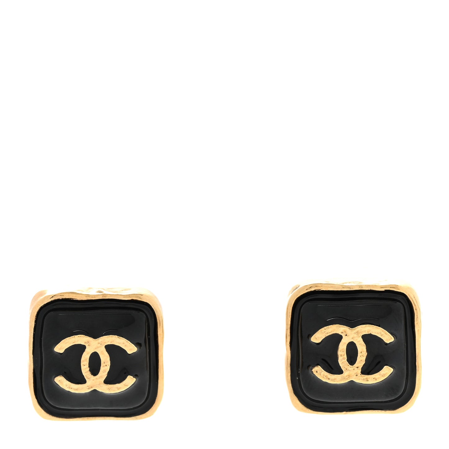 Resin CC Square Earrings Gold Black