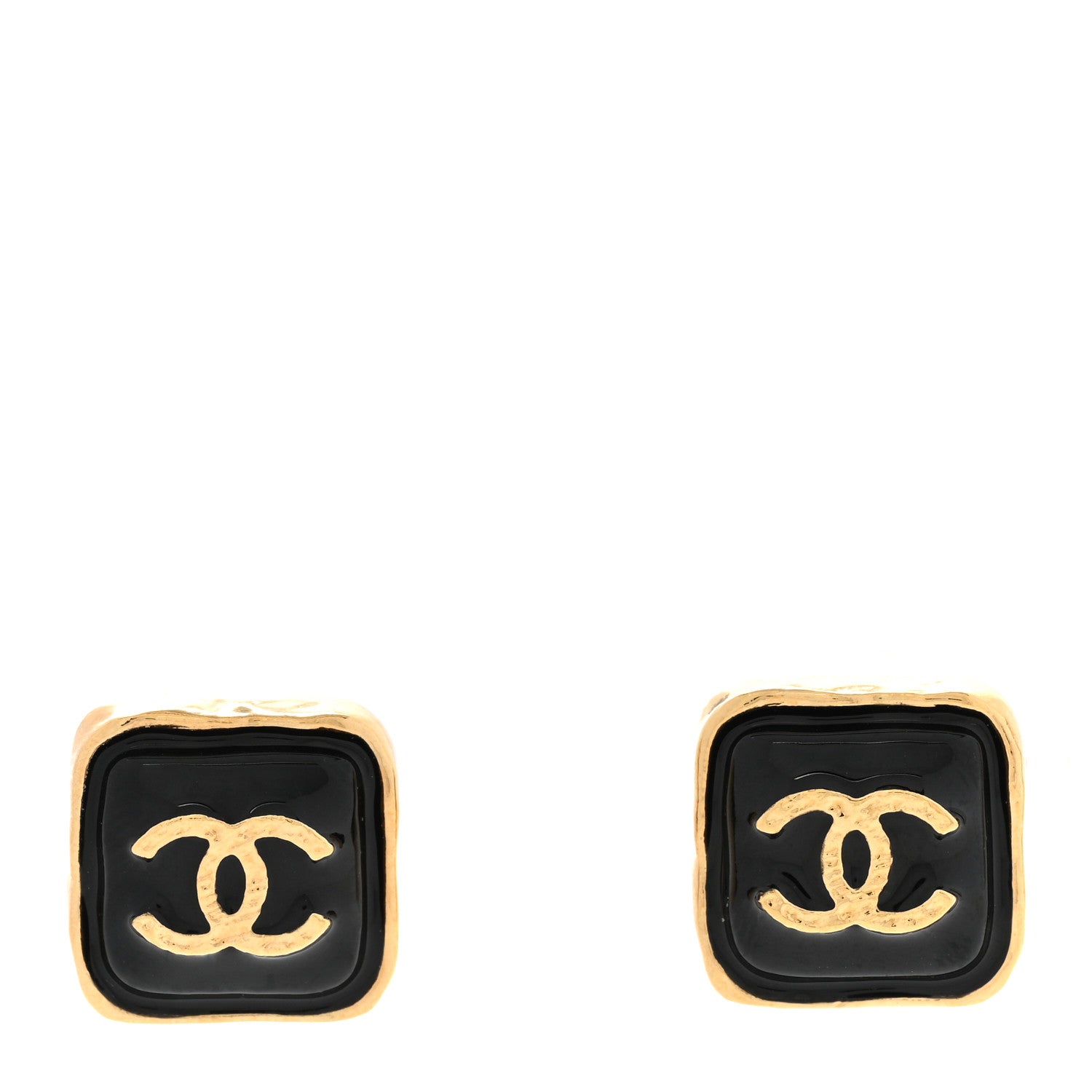 Chanel Resin CC Square Earrings Gold Black 1 of 4