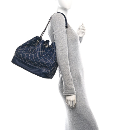 Chanel Calfskin Contrast Stitch Surpique Bucket Bag Navy 2 of 10
