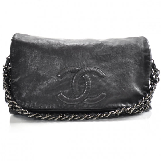 Lambskin Rock and Chain Large Flap Black