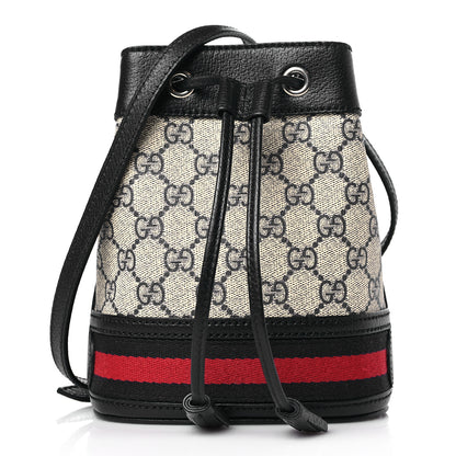 Gucci GG Supreme Monogram Web Mini Ophidia Bucket Bag Beige Blue 1 of 8