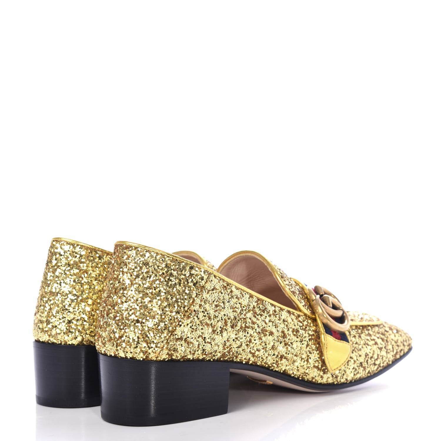 Gucci Glitter Web Peyton Loafers 38 Gold 4 of 11