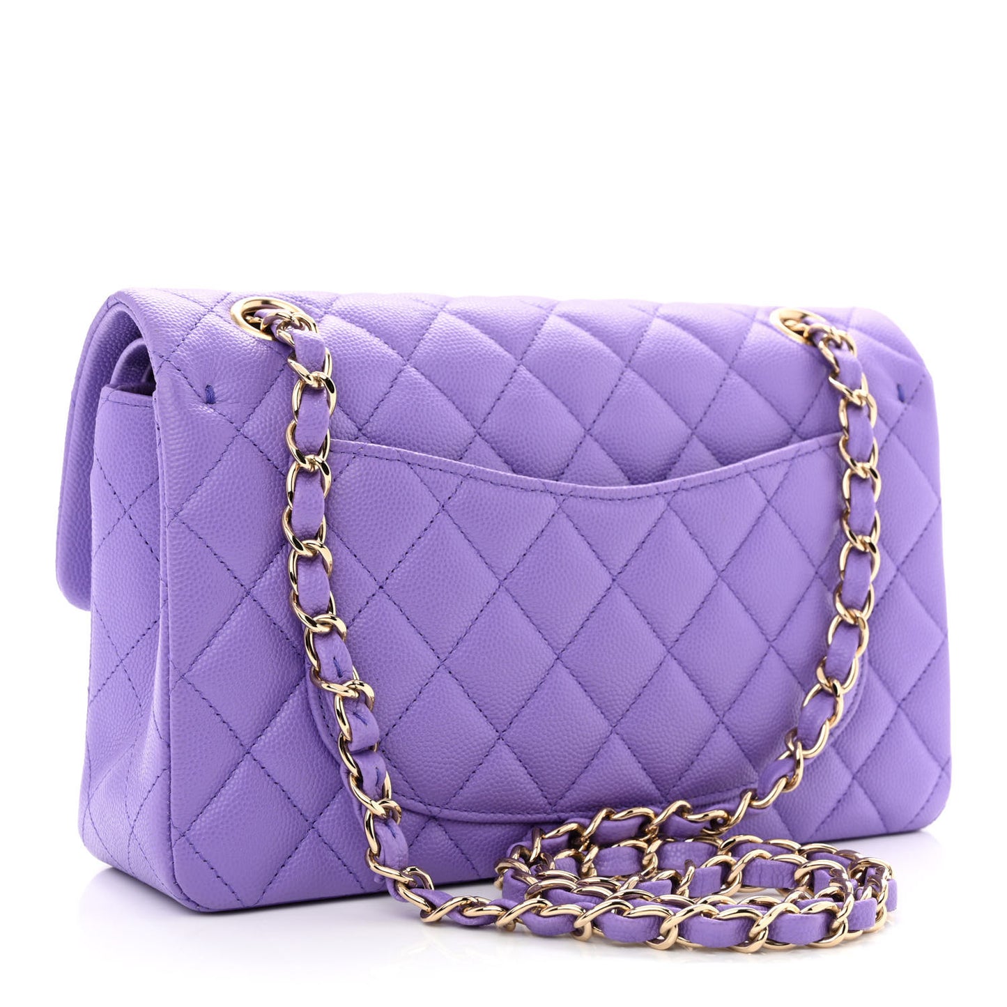 Caviar Quilted Small Double Flap Purple