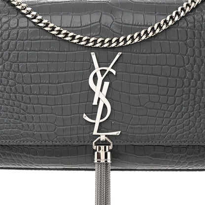 Saint Laurent Calfskin Crocodile Embossed Medium Classic Monogram Kate Tassel Satchel Storm 8 of 11