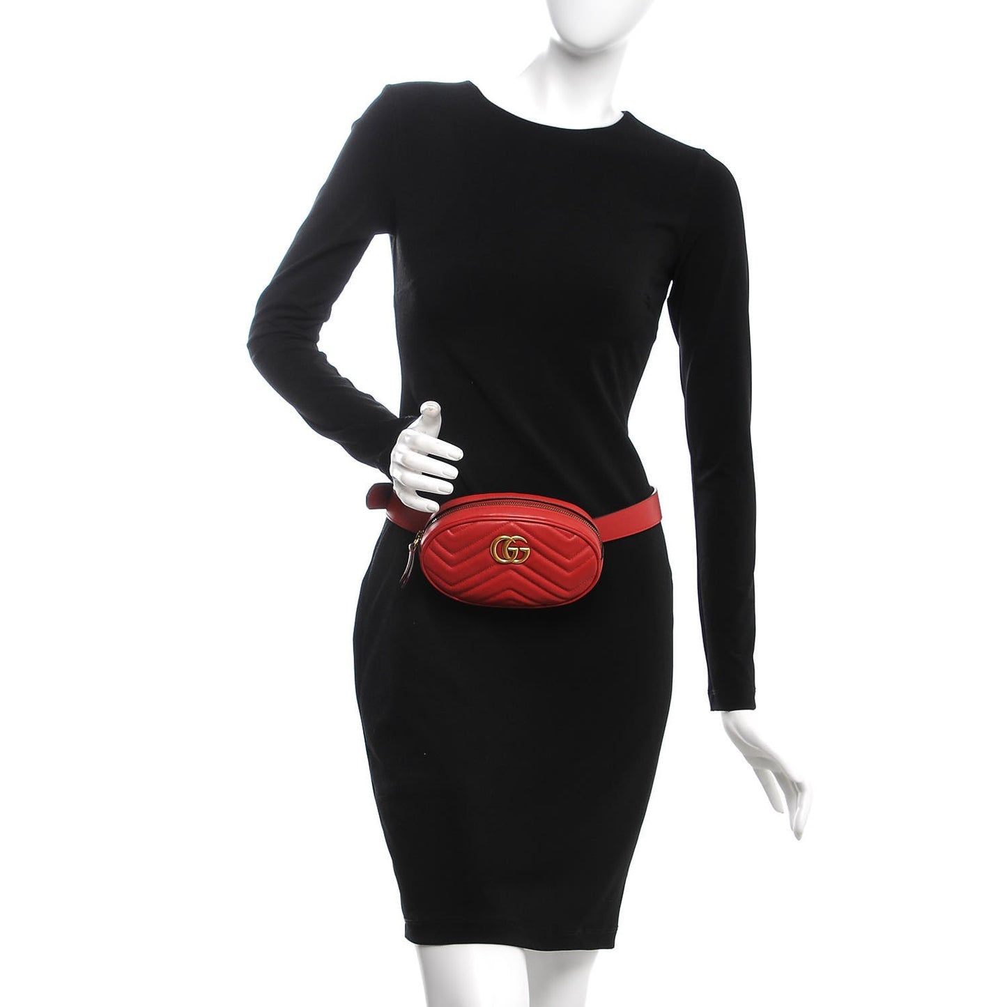 Calfskin Matelasse GG Marmont Belt Bag 85 34 Hibiscus Red