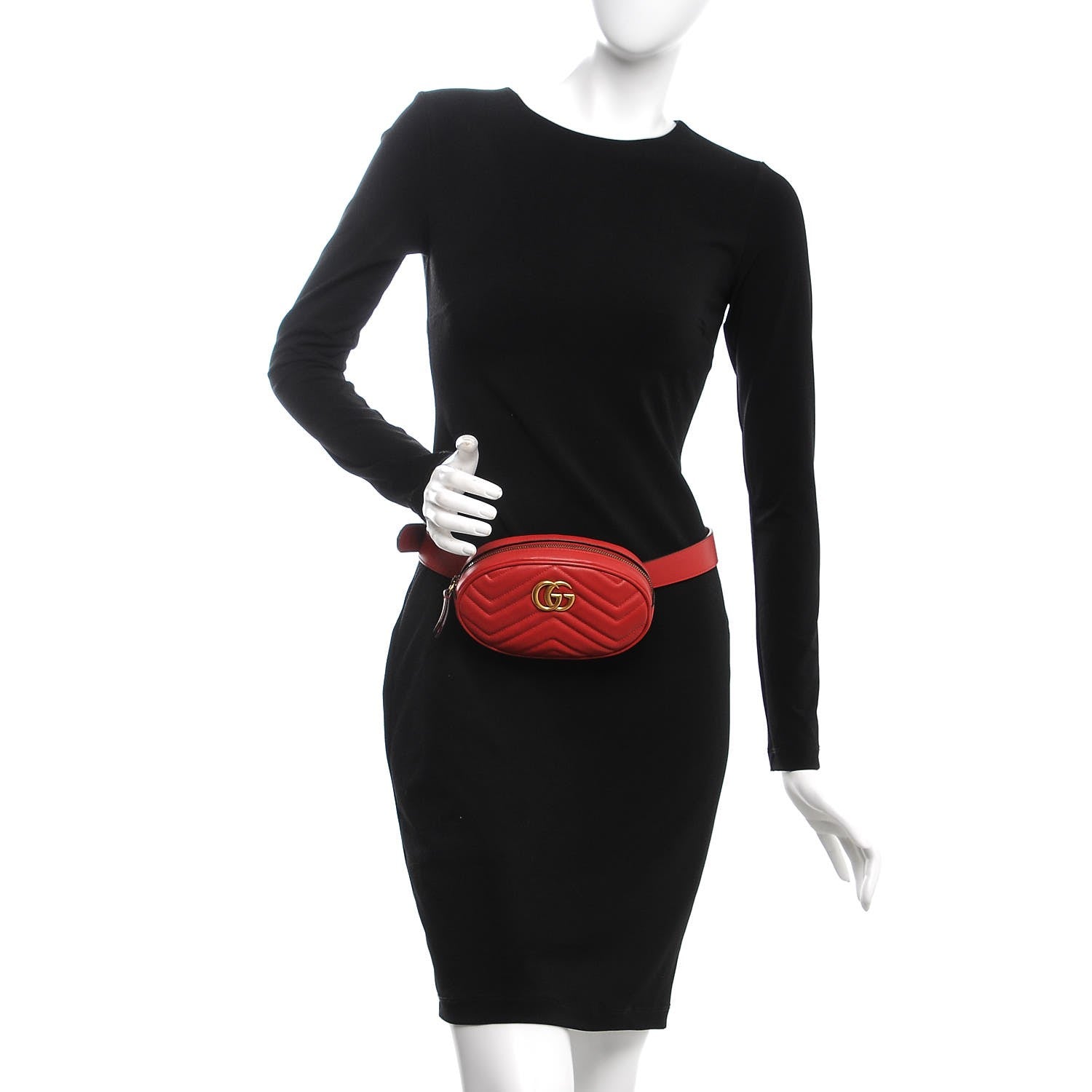 Gucci Calfskin Matelasse GG Marmont Belt Bag 85 34 Hibiscus Red 2 of 7
