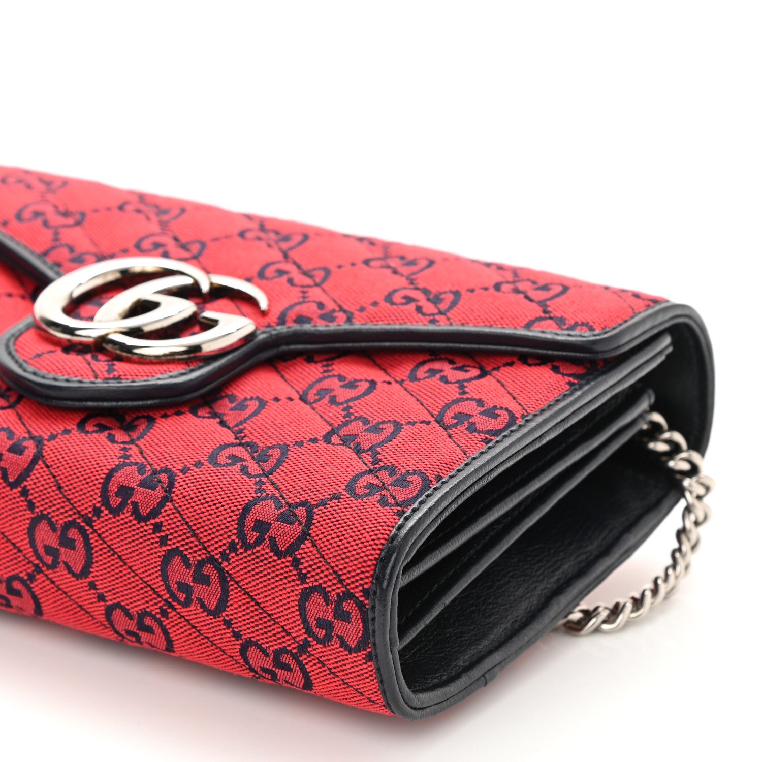 Gucci Monogram Multicolor Matelasse Diagonal GG Marmont Chain Wallet Red Blue 7 of 7