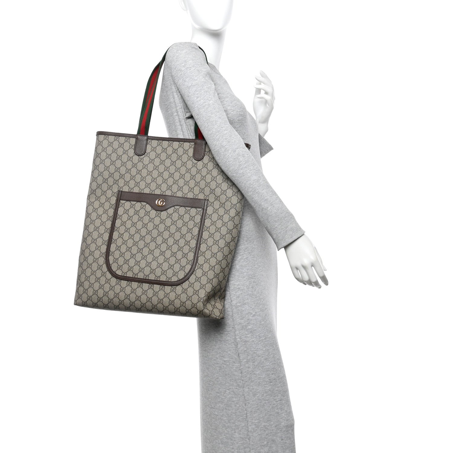 Gucci GG Supreme Monogram Web Large Ophidia Vertical  Front Pocket Shopping Tote Brown 2 of 10