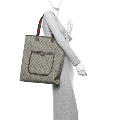 Gucci GG Supreme Monogram Web Large Ophidia Vertical  Front Pocket Shopping Tote Brown 2 of 10