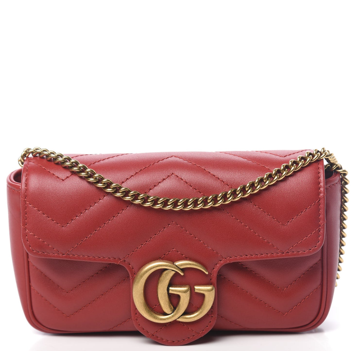 Calfskin Matelasse Super Mini GG Marmont Shoulder Bag Hibiscus Red