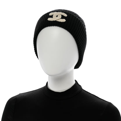 Chanel Wool Cashmere CC Beanie Hat Black White 2 of 6