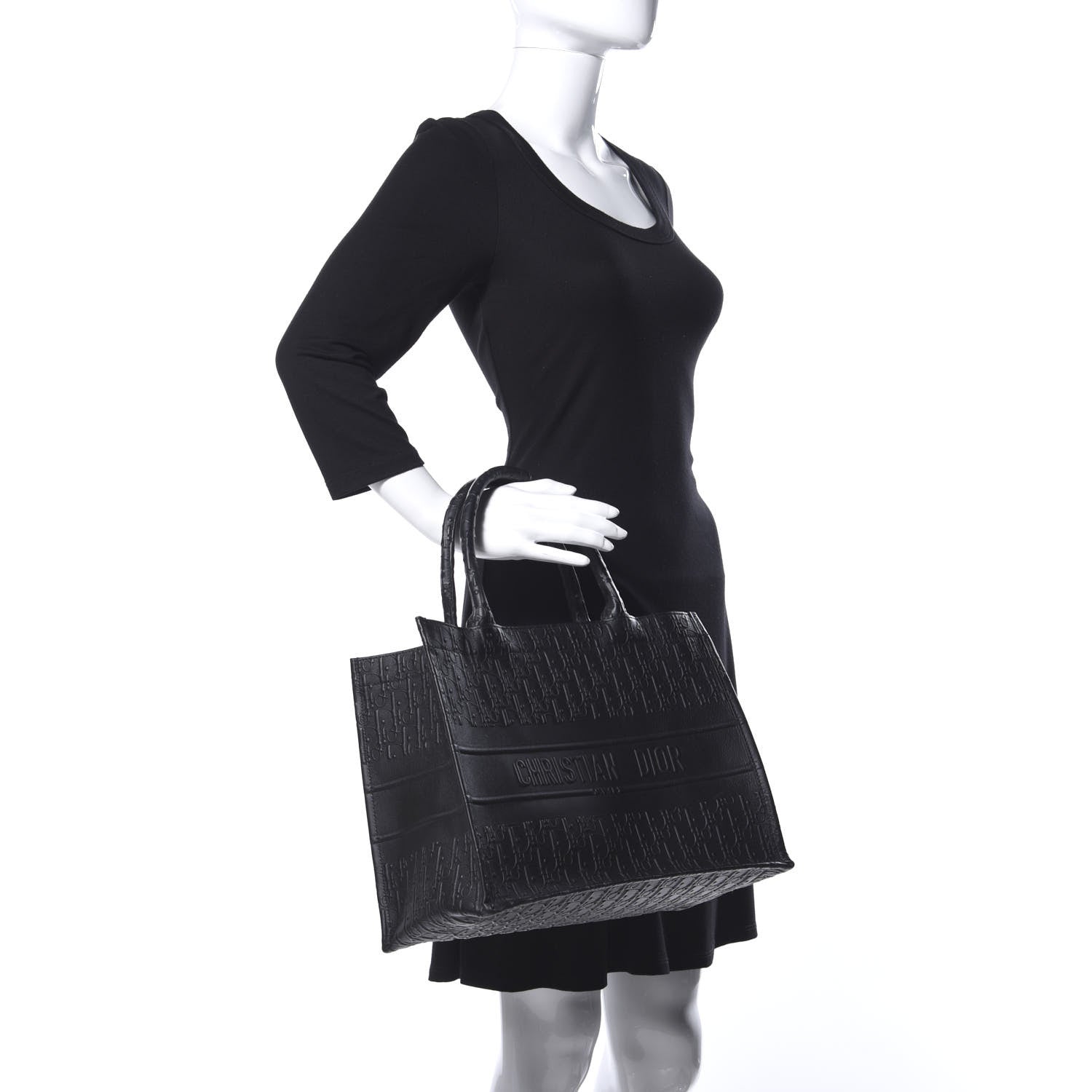 Christian Dior Oblique Calfskin Embossed Medium Book Tote Black 2 of 9