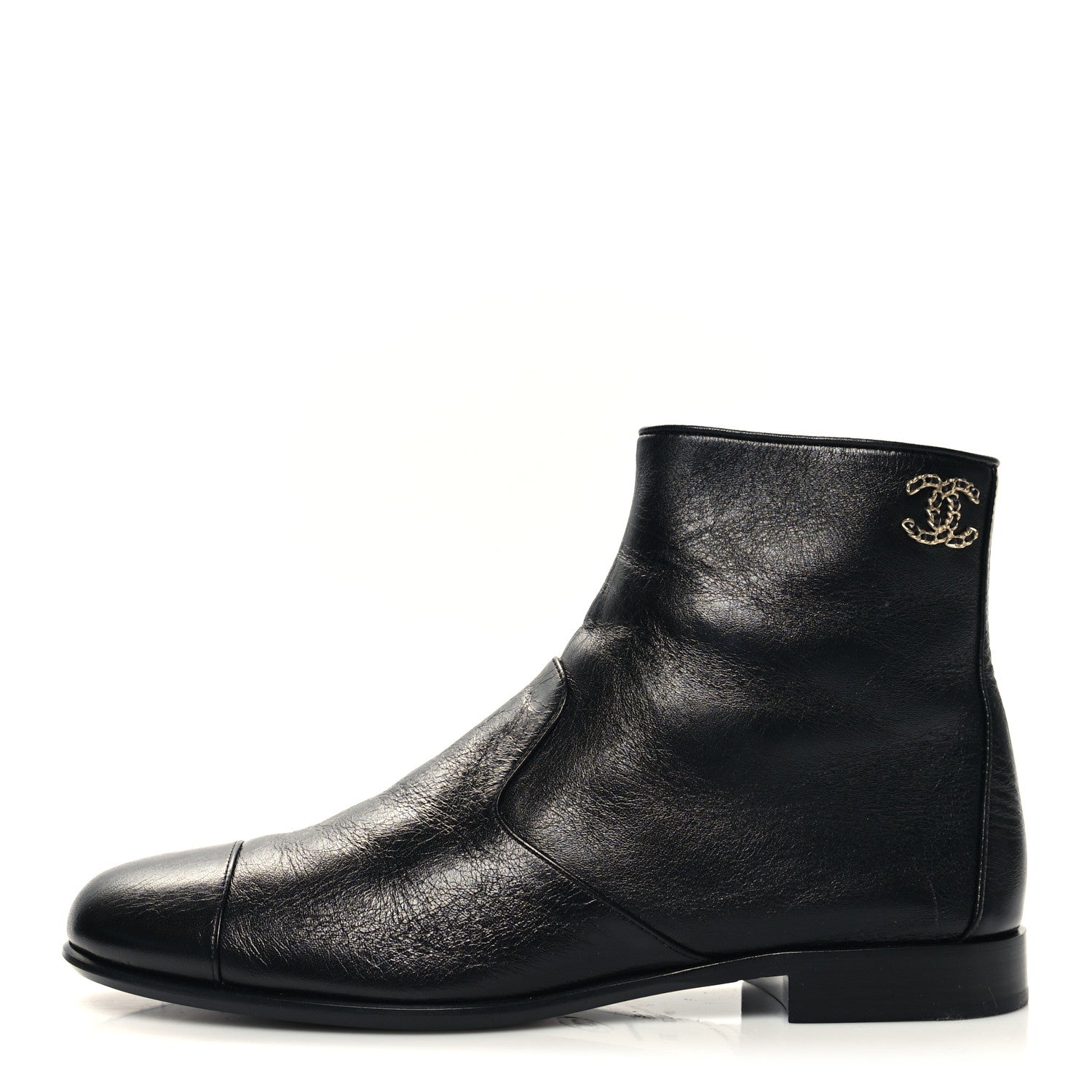 Chanel Aged Calfskin CC Ankle Boots 37 Black 1 of 8