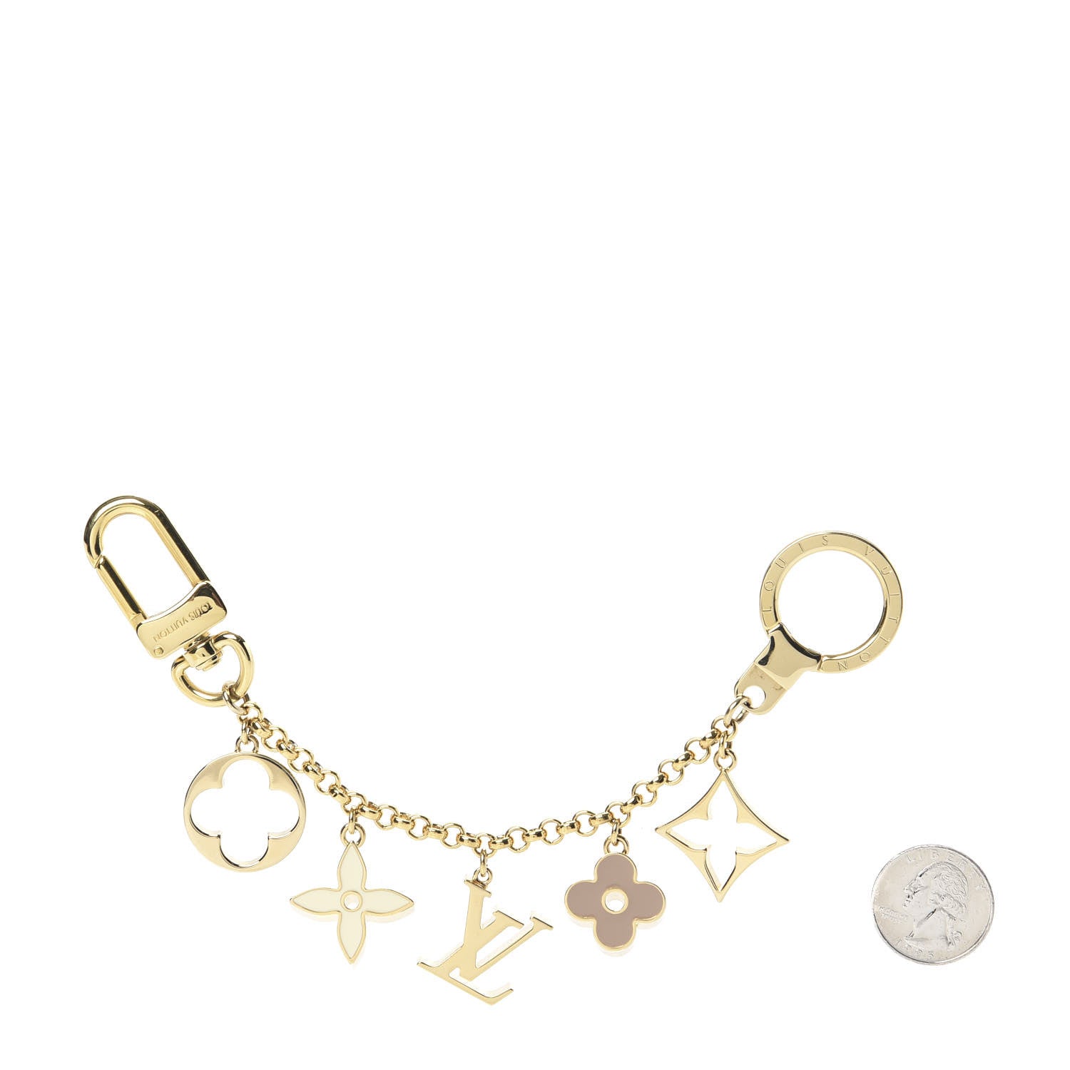Louis Vuitton Brass Enamel Fleur De Monogram Bag Charm Chain Gold 2 of 4