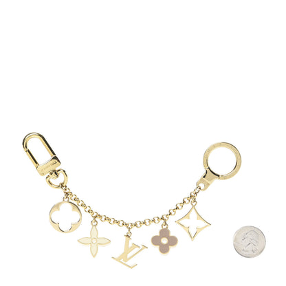 Louis Vuitton Brass Enamel Fleur De Monogram Bag Charm Chain Gold 2 of 4