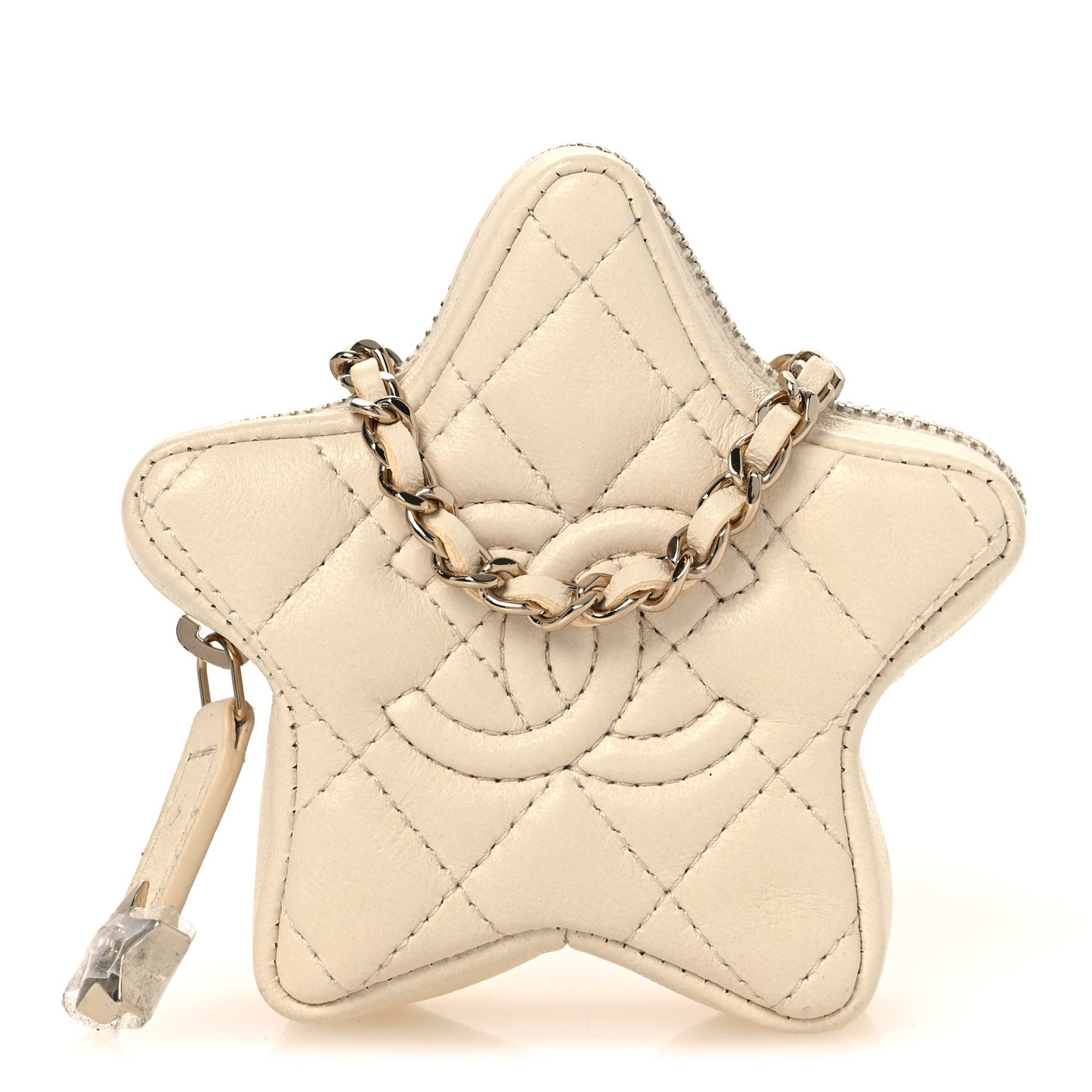 Lambskin Walk Of Fame Star Clip On Coin Purse Light Beige