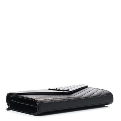 Saint Laurent Grain De Poudre Matelasse Chevron Monogram Chain Wallet Black 3 of 4