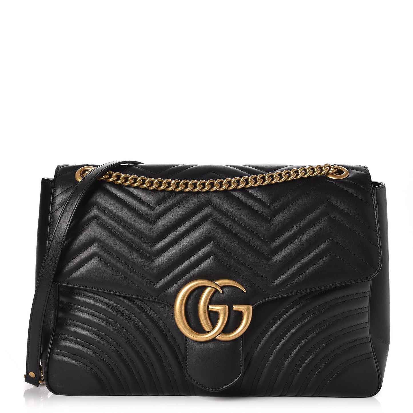 Calfskin Matelasse Large GG Marmont Shoulder Bag Black