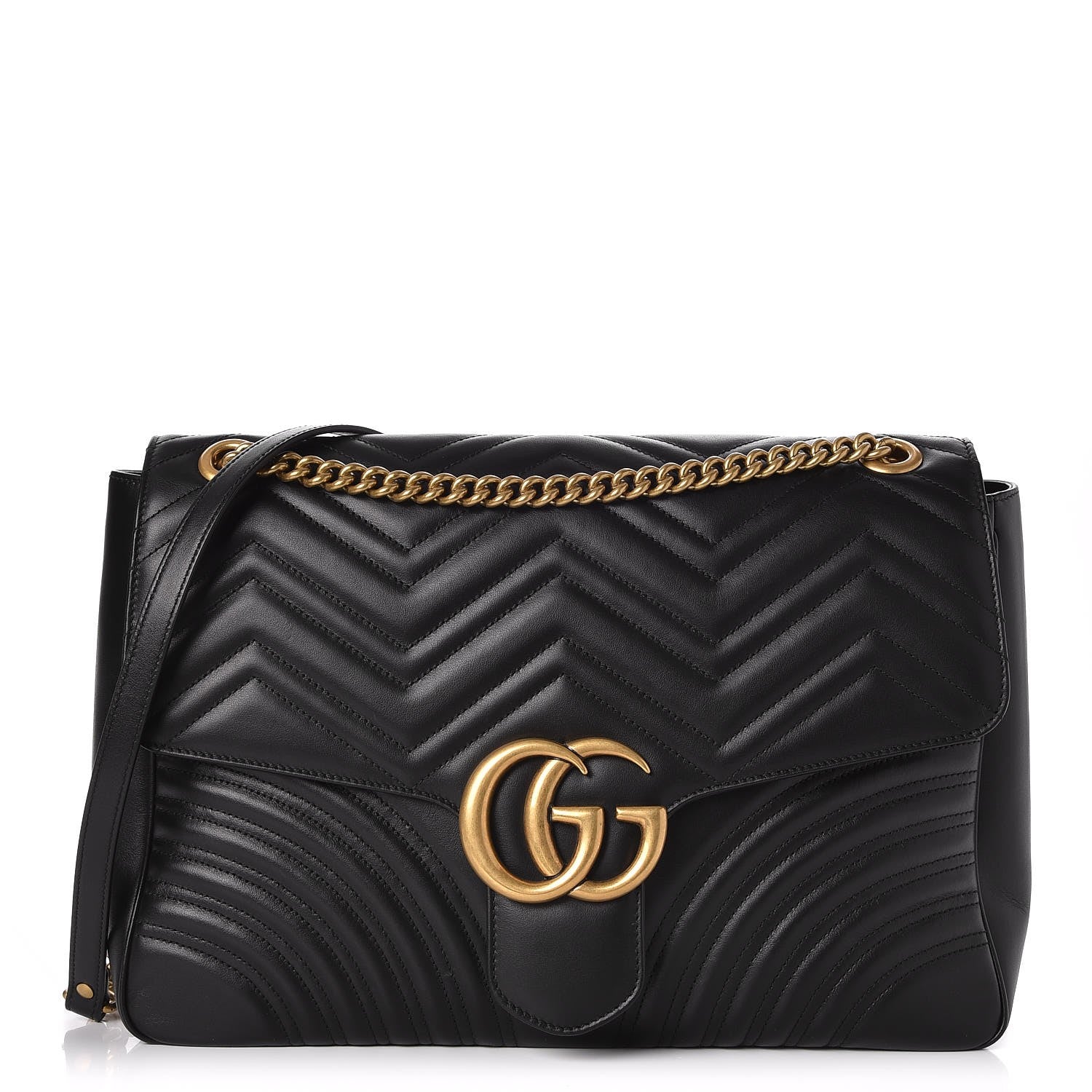 Gucci Calfskin Matelasse Large GG Marmont Shoulder Bag Black 1 of 7