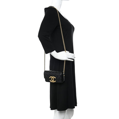 Chanel Shiny Calfskin Quilted Flap Phone Holder With Chain Black 2 of 12
