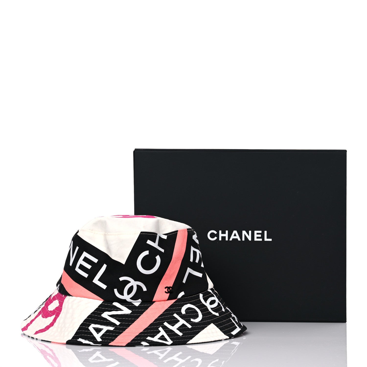 Chanel Cotton Logo Cloche Hat L Ecru Black Pink 8 of 8