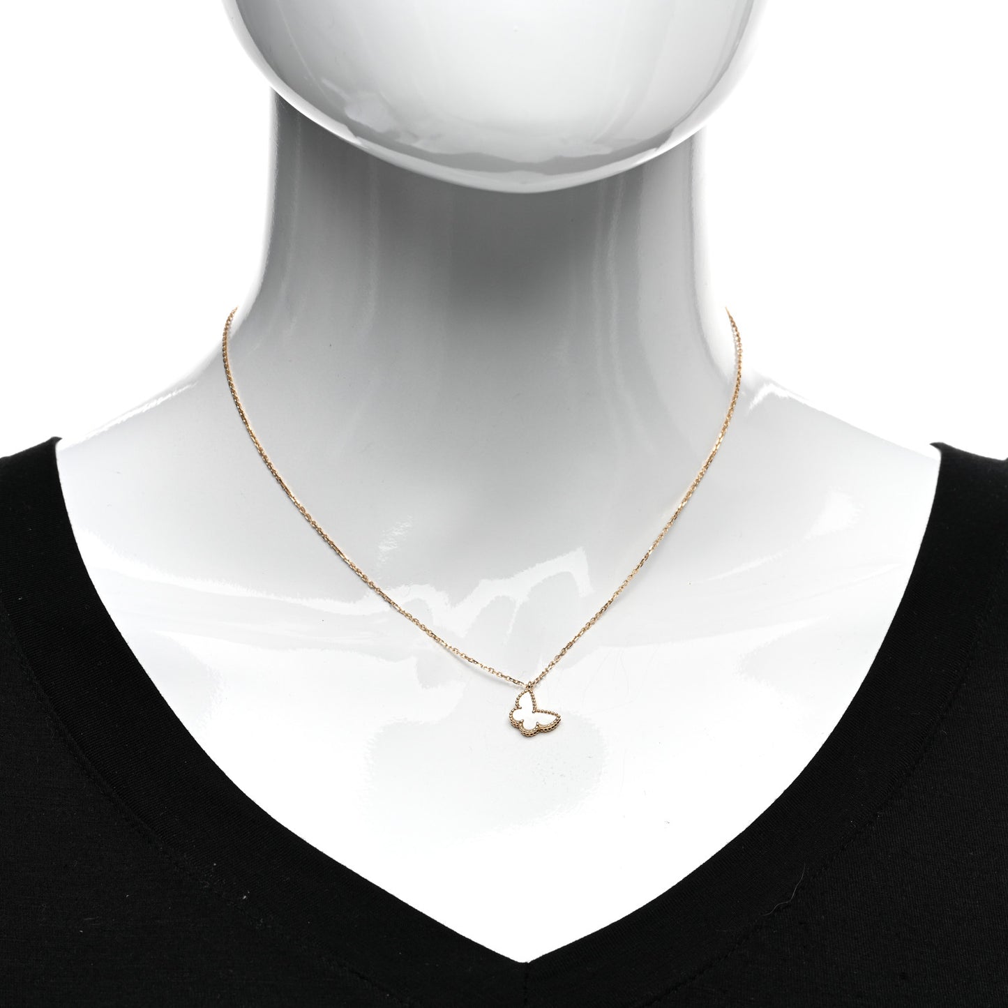 18K Yellow Gold Mother of Pearl Sweet Alhambra Butterfly Pendant Necklace
