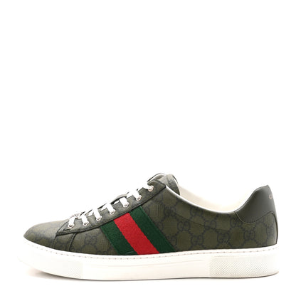 Gucci GG Supreme Monogram Web Mens New Ace Sneakers 10 Green 1 of 10