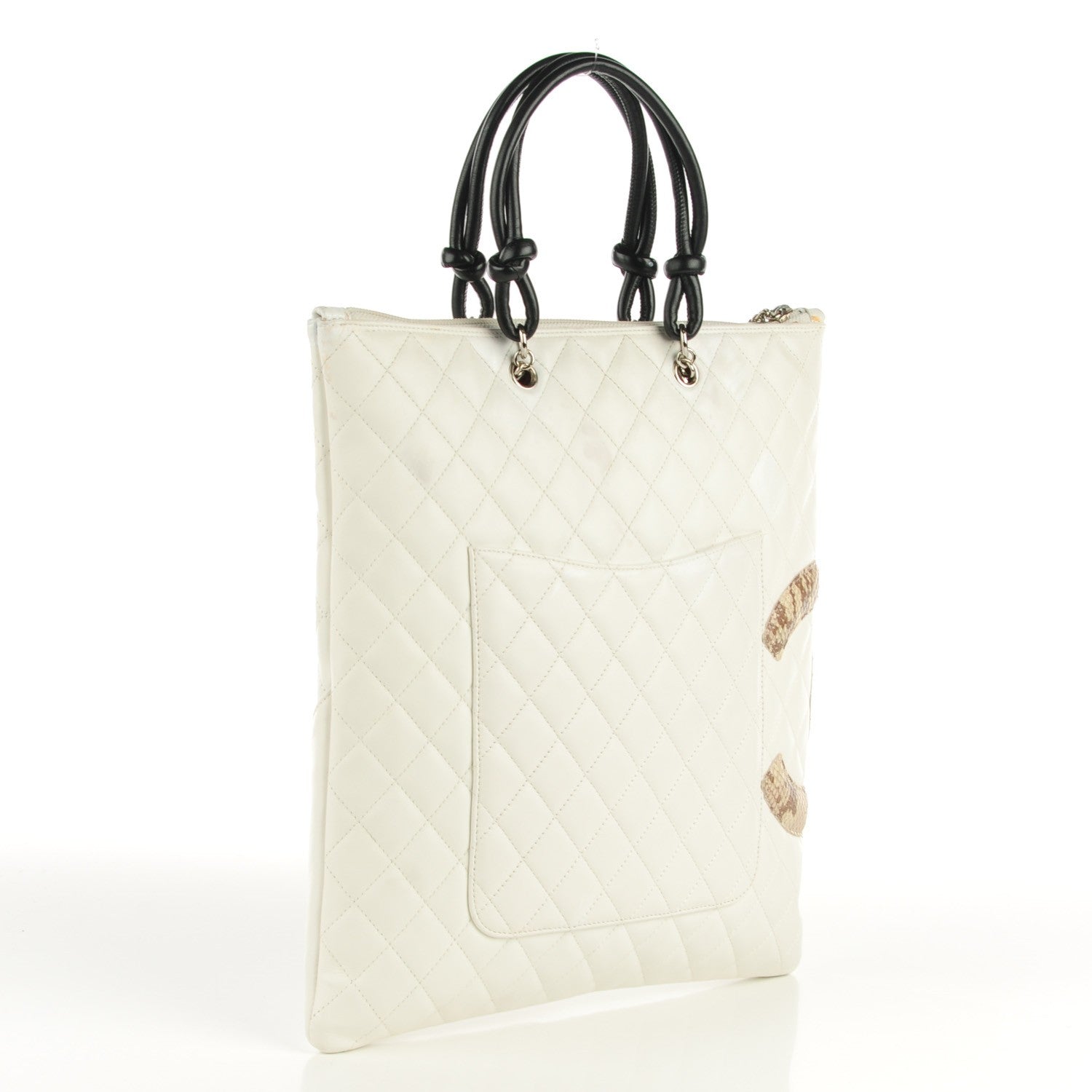 Chanel Calfskin Quilted Python Cambon Flat Tote White 3 of 9