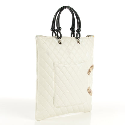 Chanel Calfskin Quilted Python Cambon Flat Tote White 3 of 9