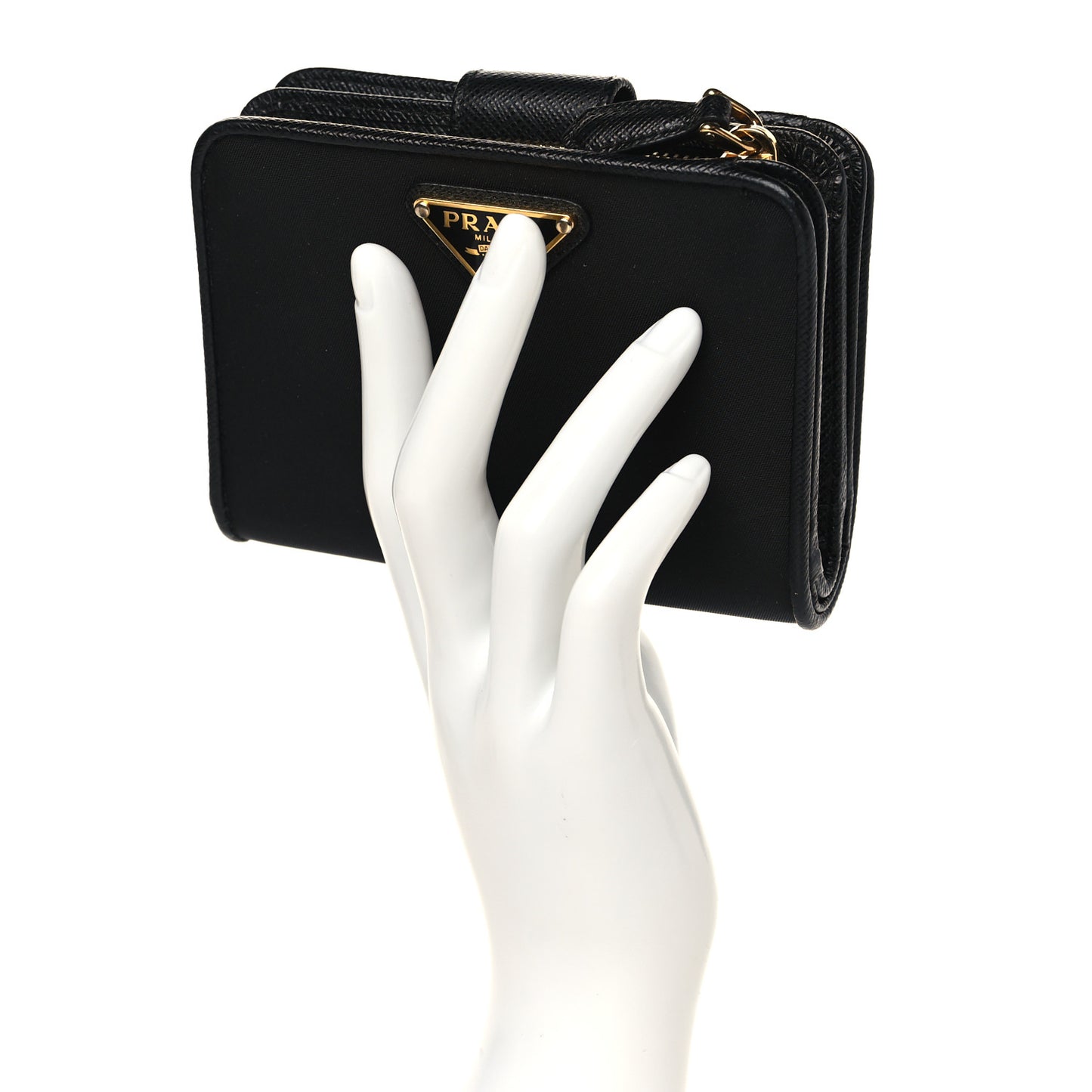 Tessuto Nylon Saffiano Metal Compact Wallet Black
