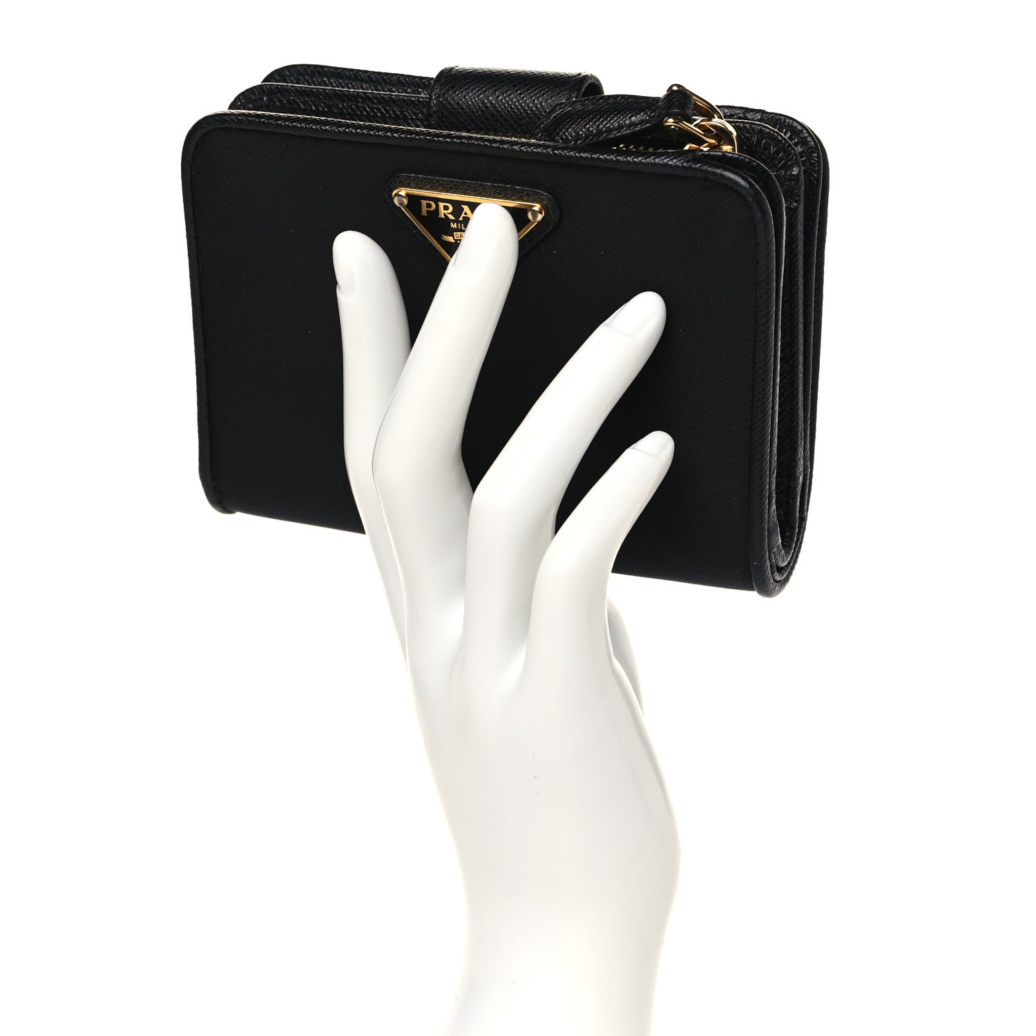 Prada Tessuto Nylon Saffiano Metal Compact Wallet Black 2 of 6