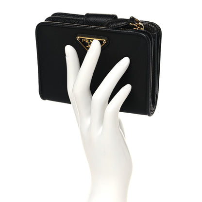 Prada Tessuto Nylon Saffiano Metal Compact Wallet Black 2 of 6