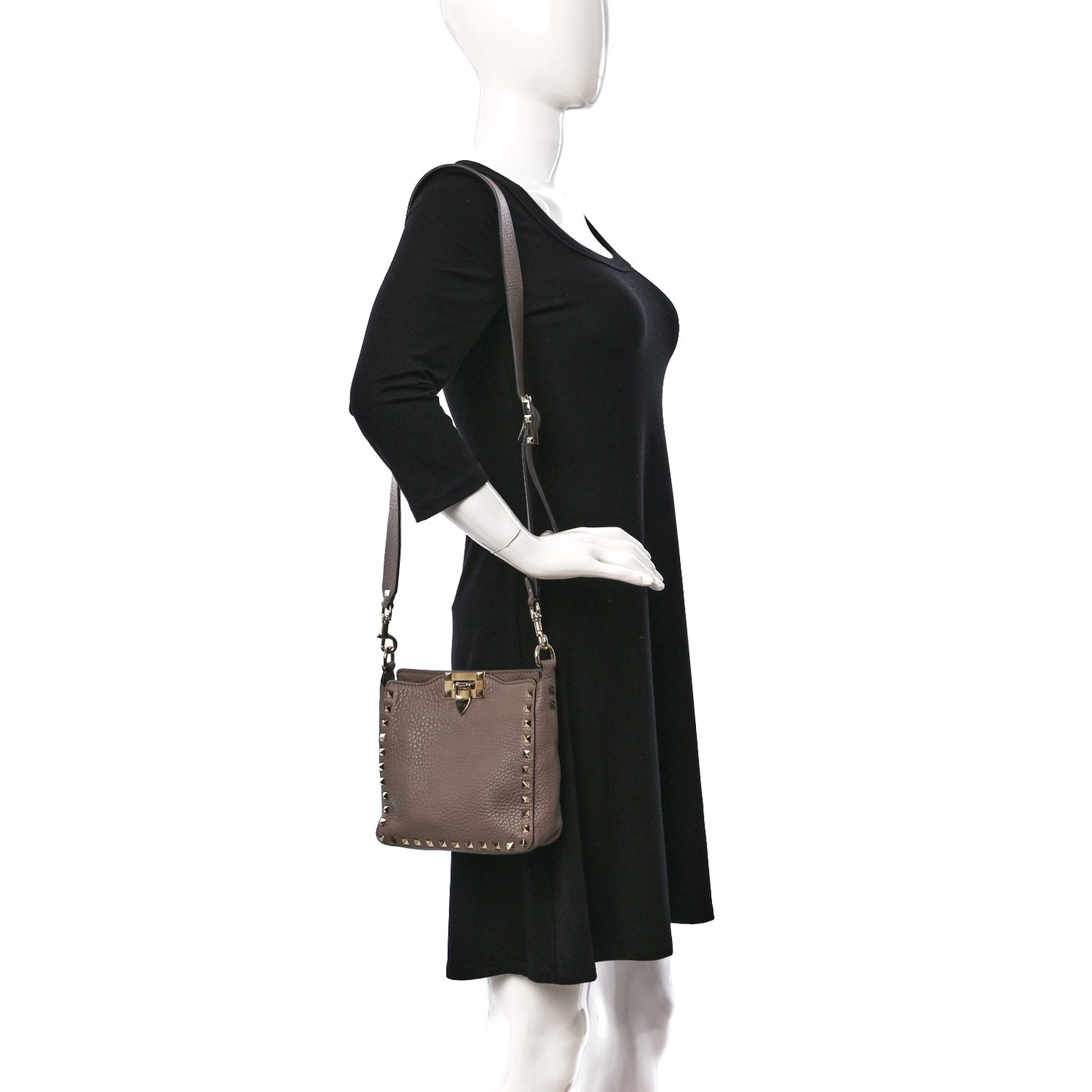 Pebbled Calfskin Mini Rockstud Flip-Lock Messenger Bag Poudre