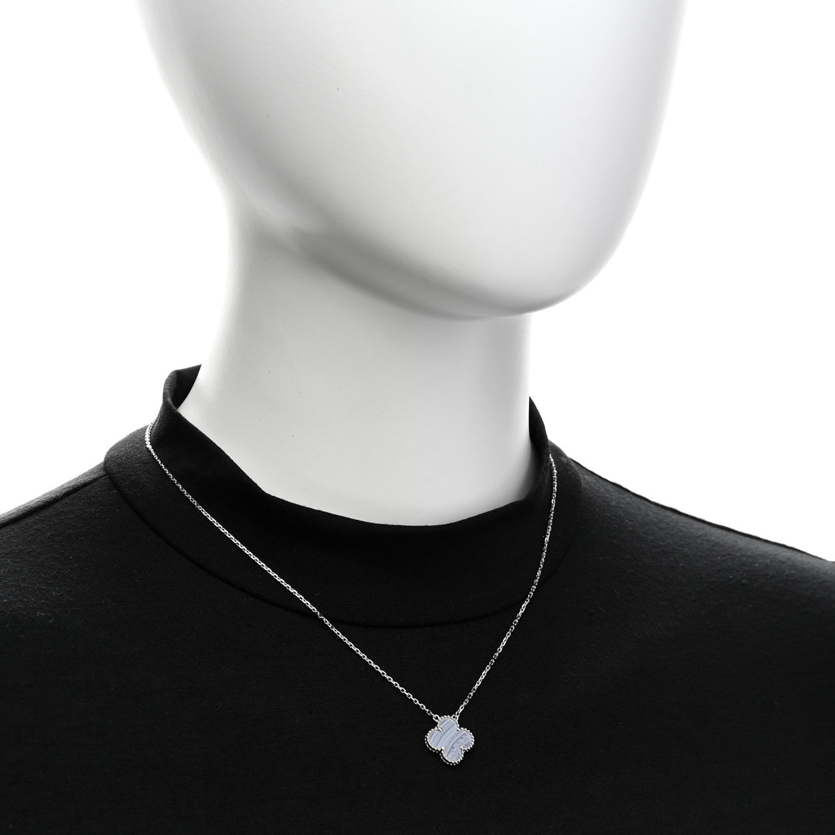 18k White Gold Chalcedony Vintage Alhambra Pendant Necklace
