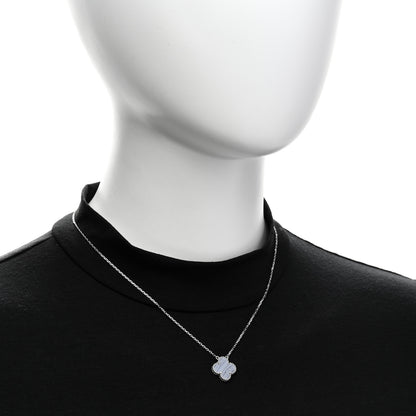 Van Cleef & Arpels 18k White Gold Chalcedony Vintage Alhambra Pendant Necklace 2 of 6